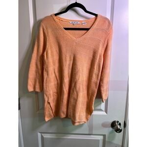 Eight Eight Eight Orange Textured V Neck 3/4 Sleeve Tunic Sweater‎ M